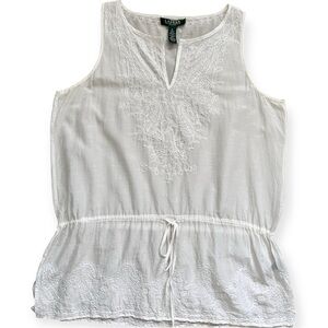 Lauren Ralph Lauren White Embroidered Cotton & Silk Blouse Women’s Petite Large